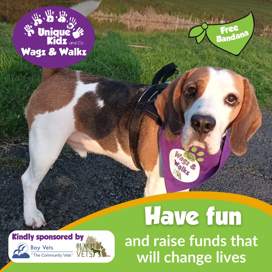Walk 50 miles throughout March with your pooch.
Raise money on your own Facebook fundraising page.
Change the lives of local disabled young people.
Take photos of your journey and share them in the group.
Sign up now to order your free dog-bandana👇
uniquekidzandco.org.uk/wagz-and-walkz/