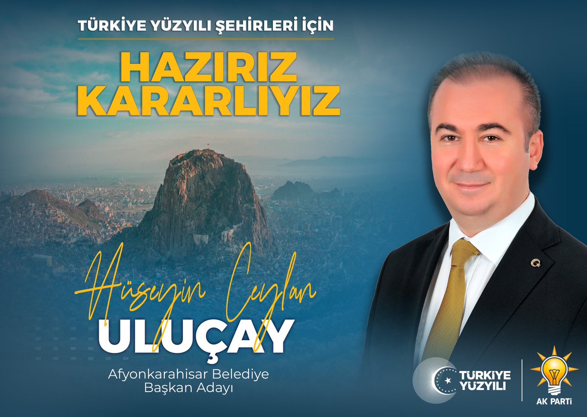 AK Parti Afyonkarahisar belediye başkan adayı vazifesini şahsımıza uygun görerek tarafıma tebliğ eden Genel Başkanımız ve Cumhurbaşkanımız Sn. Recep Tayyip Erdoğan'a ve Genel Başkan yardımcılarımıza teşekkür ediyorum. Çıktığımız hizmet yolunda birlik ve beraberlik içerisinde