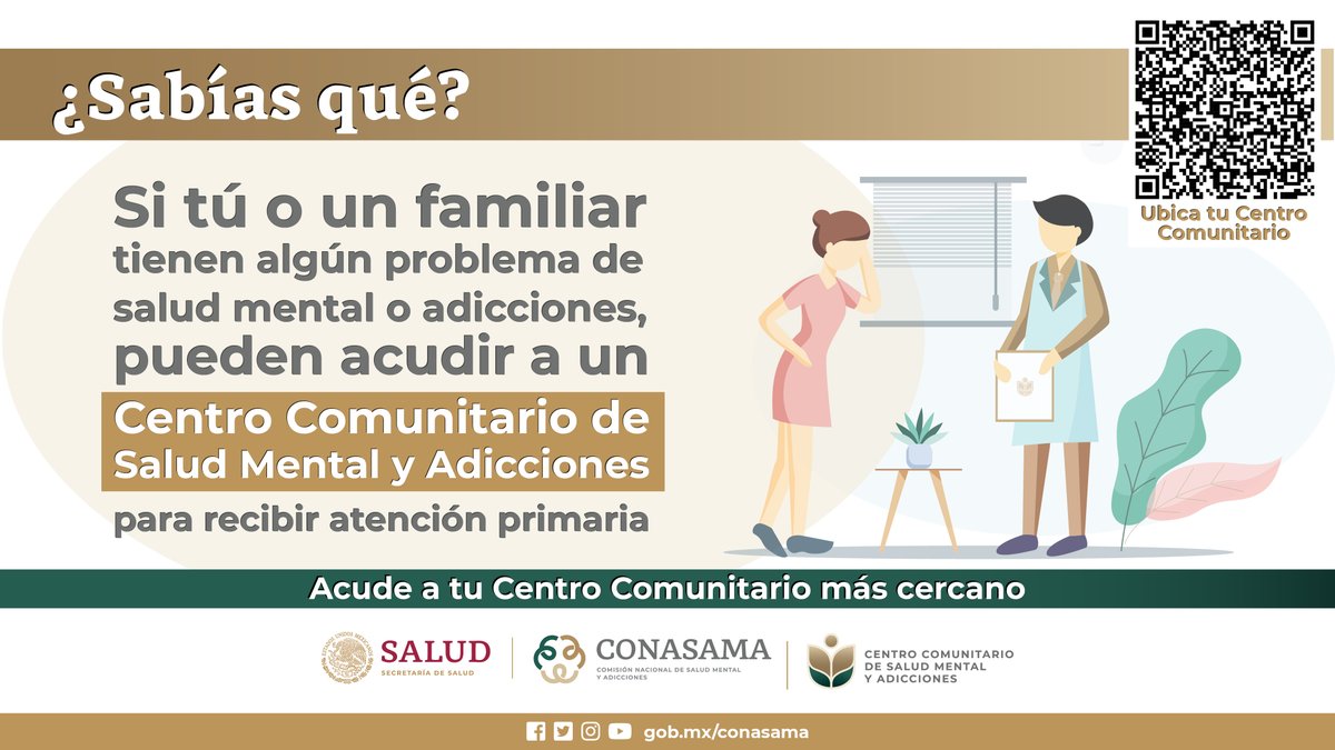 conasamamx's tweet photo. En los Centros Comunitarios de Salud Mental y Adicciones se brindan tratamientos ambulatorios de calidad.

¡Acércate! 👇🏽
 https://t.co/Sopo2b2NYE

#NosCuidamos
#PorLaSaludMental https://t.co/eqNUb6v4Ki