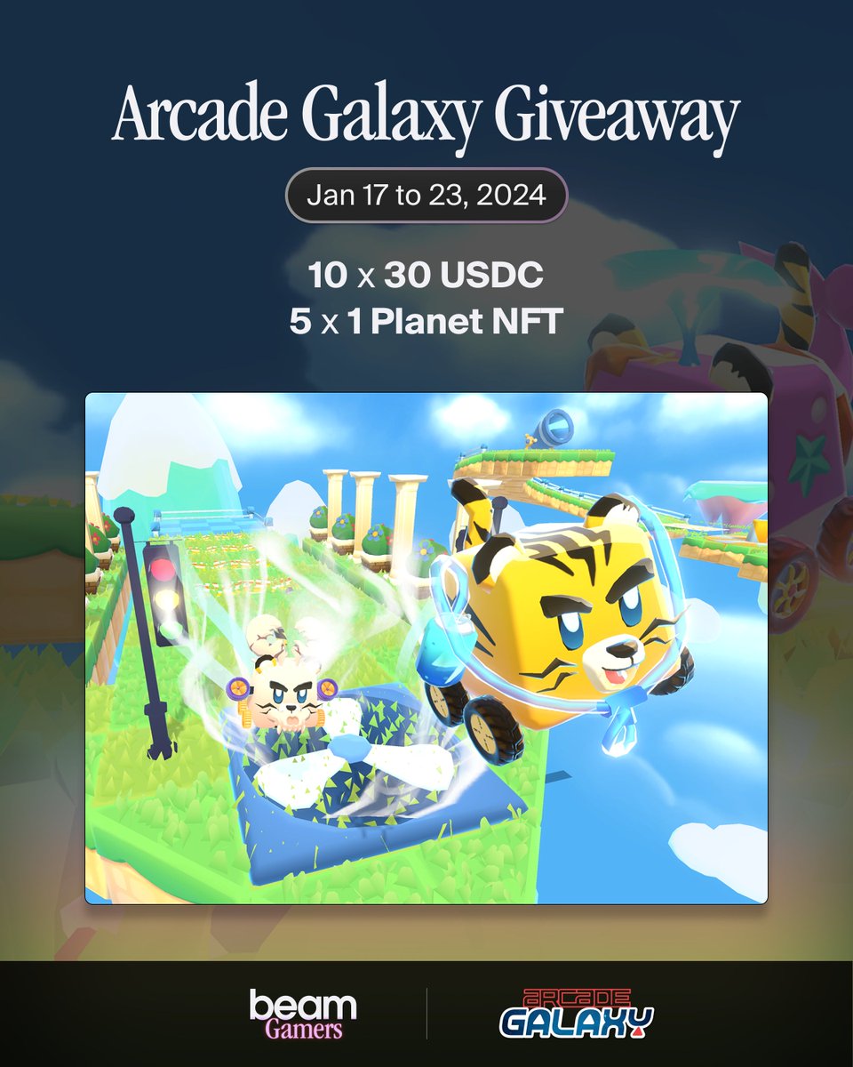🚀 <a href="/BeamGamers/">Beam Gamers</a> x <a href="/arcadegalaxy_/">Arcade Galaxy</a> Giveaway!🤩
📅 Jan 17-23 

💰 Rewards:
🌟 10 winners: 30 USDC each!
🌍 5 winners: 1 Planet NFT each!

🏆 Tasks:
1️⃣ Follow <a href="/BeamGamers/">Beam Gamers</a> &amp;  <a href="/arcadegalaxy_/">Arcade Galaxy</a> 
2️⃣ Join discord.gg/MeritCircle &amp; discord.gg/mrjJyfb2GG
3️⃣ RT this post
4️⃣ Download Arcade