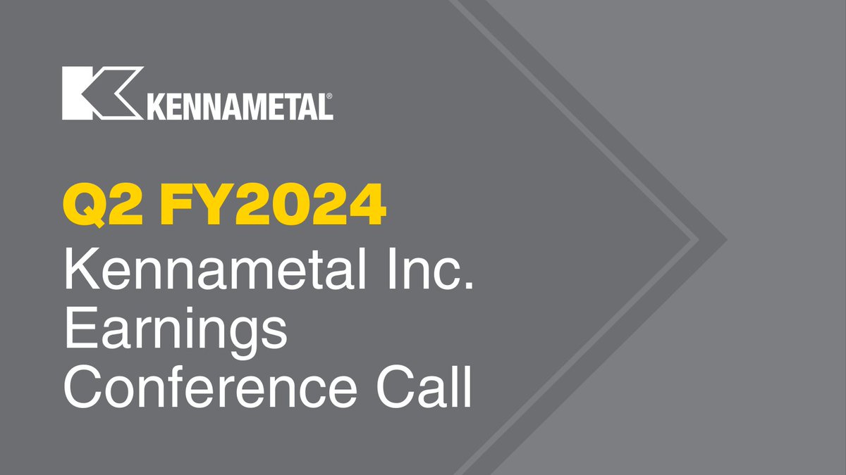 Please join President & CEO Christopher Rossi, and VP & CFO Patrick Watson for Kennametal’s Q2 FY24 results at our #Earnings Conference Call and Webcast on Wednesday, February 7 at 9:30 a.m. ET. Learn more: okt.to/ZEWD2Q