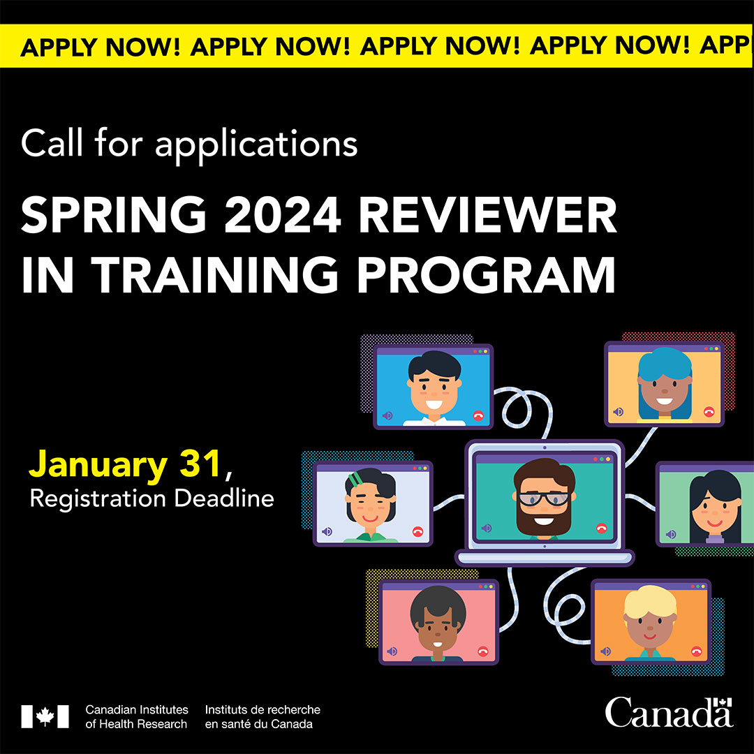 📢 Attention Early Career Researchers! Have you applied for the Spring 2024 Reviewer in Training program? Apply by January 31: cihr-irsc.gc.ca/e/52291.html