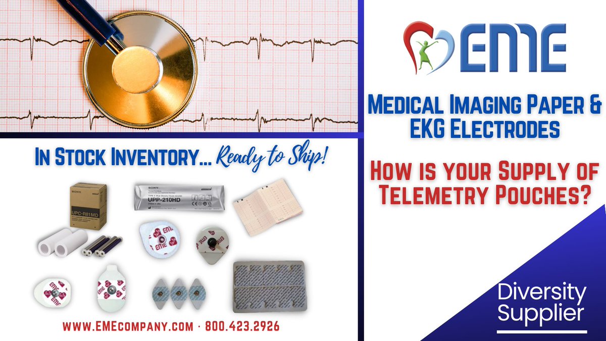 EMECompanyBR's tweet image. EME stocks a variety of EKG electrodes, Gels, &amp;amp; Imaging Papers. Need Telemetry Pouches?  We have those covered too. Contact us today for best pricing and quick delivery. emecompany.com/contact #EKG #Electrodes #ImagingPaper #ReadyToShip #DiversitySupplier #Telemetry #EMEcompany