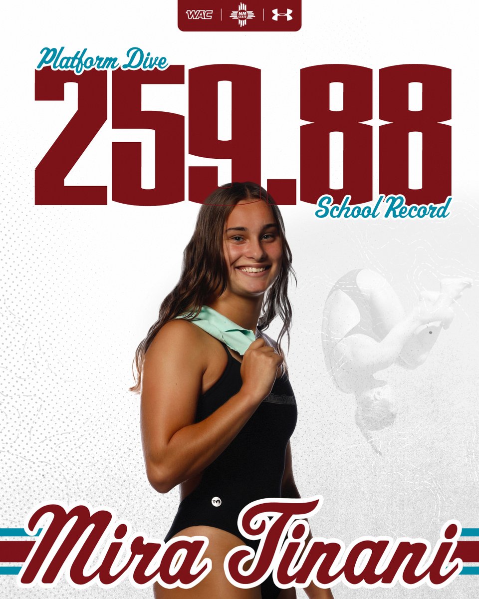 NMStateSwimDive's tweet photo. The freshman has been on a different level this season!🔥

In her first season as an Aggie, Mira Tinani has set the program record in the platform dive!💪

#AggieUp https://t.co/XqHecu974e