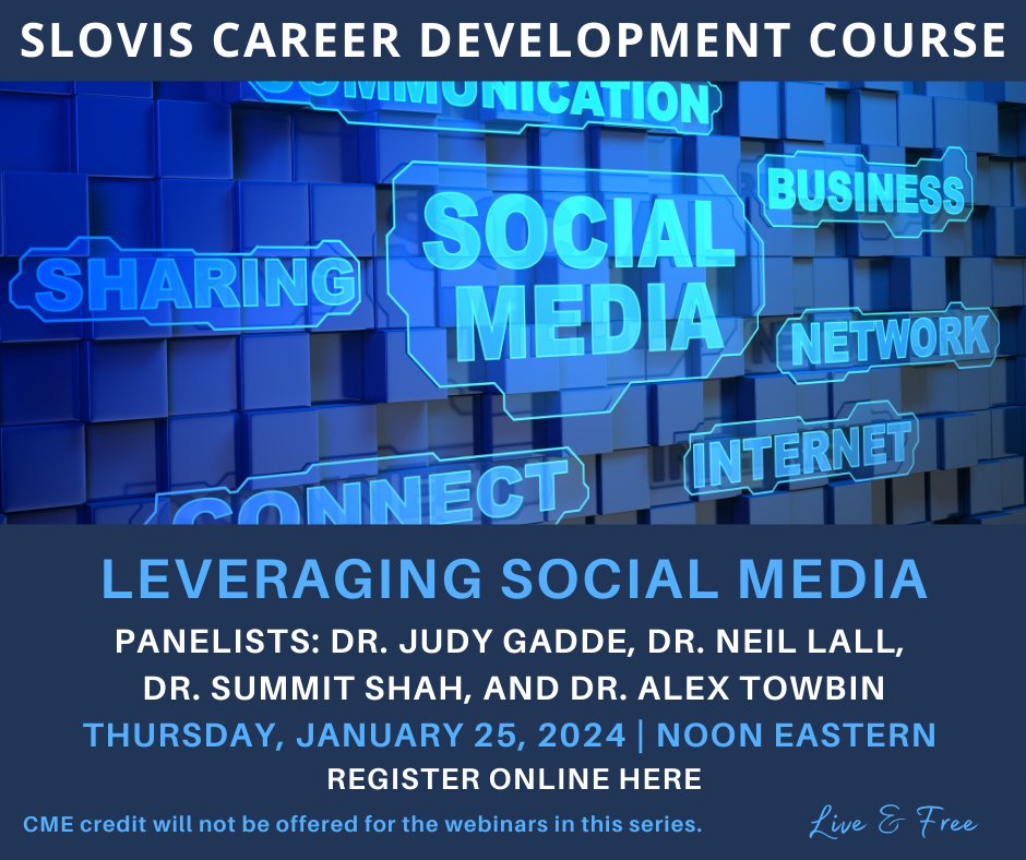 Join us for SPR's January Slovis Career Development Course webinar on Leveraging Social Media, with panelists - @JudyGadde, @NULall, @SummitShahMD, and @towbinaj. Live online & FREE! Register here: bit.ly/4b1FE1W. #imagingourfuture