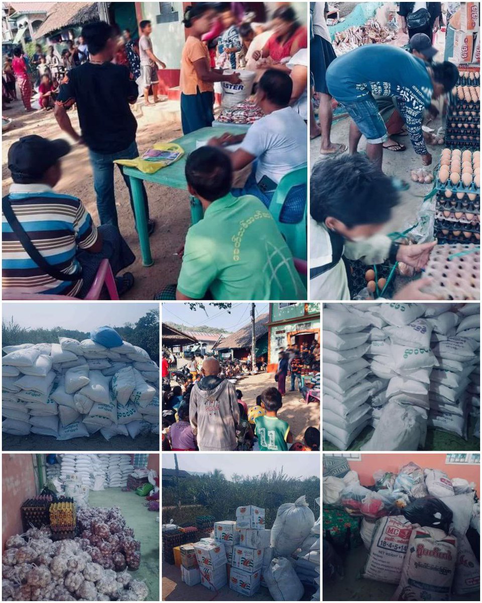AyeAye03492103's tweet photo. The War Disaster Evacuation Management Unit of LaungLon PDF provided rice, cooking oil, basic food items to IDPs who affected by fire & war disasters due to Military Junta in #Launglon Twp,#Dawei District on Jan 16.
#WhatsHappeninglnMyanmar
#2024Jan17Coup
#HelpMyanmarIPDs https://t.co/ZxE0WlTXfR
