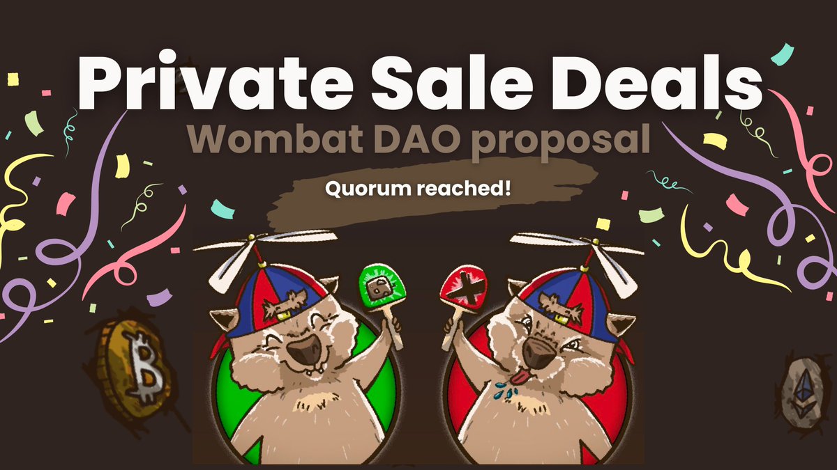 WombaTeam's tweet photo. The quorum is met for this exciting proposal!🤎 All the wombat caretakers who participated so far have voted in favor💩

Join us in the fun, there is a shit ton coming....

The vote for this proposal will be open for two more days: https://t.co/UbNSvXiJ69 https://t.co/bRXsFlVpIp