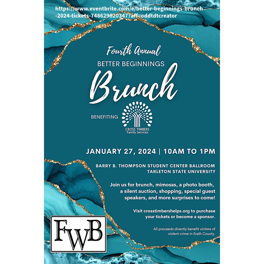 FWBLaw's tweet photo. Join us in supporting Cross Timbers Family Services at their Better Beginnings Brunch on January 27th. Tickets and tables are available here: 
https://t.co/FuOLS4gteA https://t.co/yzDIk1mq2k