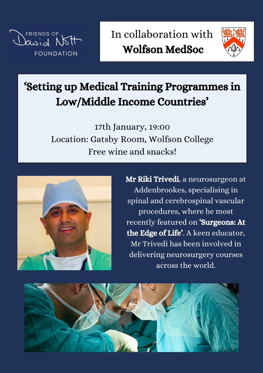WolfsonMedSoc will hearing about setting up medical training programmes in low/middle income countries, tonight at 7pm. <a href="/NottFoundation/">David Nott Foundation</a> <a href="/addenbrookes/">Addenbrooke's</a>