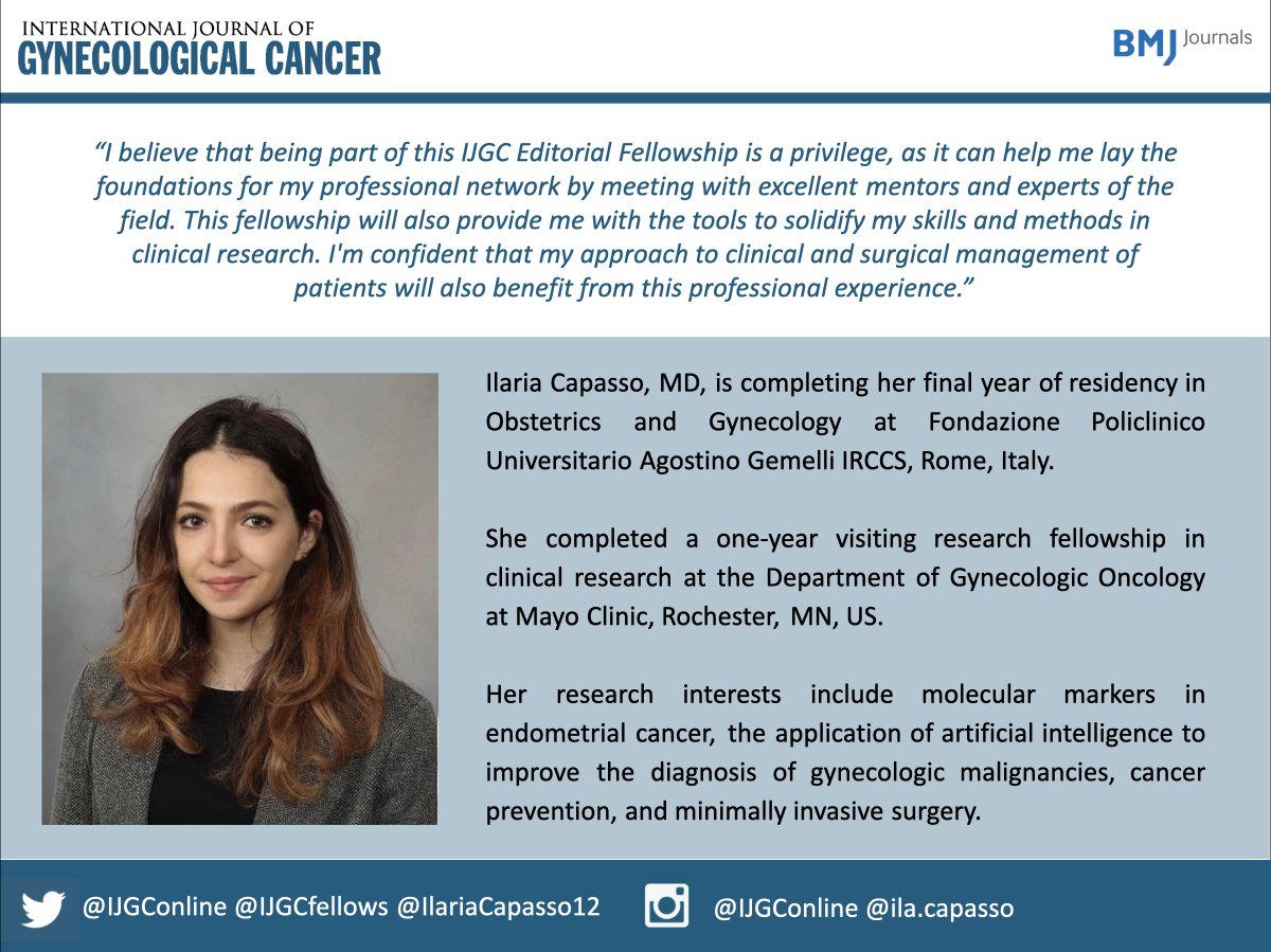 IJGConline's tweet photo. Ilaria Capasso @ilariacapasso12 🇮🇹 is completing her final year of residency in #ObGyn and is one of our 2024 #EditorialFellows

Welcome Ilaria!👋

@pedroramirezMD @HsuMd @JayrajAarthi @AndreFernandes2 @IGCSociety @ESGO_society @ENYGO_official @OncoAlert @IJGCfellows @GynMe4 https://t.co/SwOF4Kscul