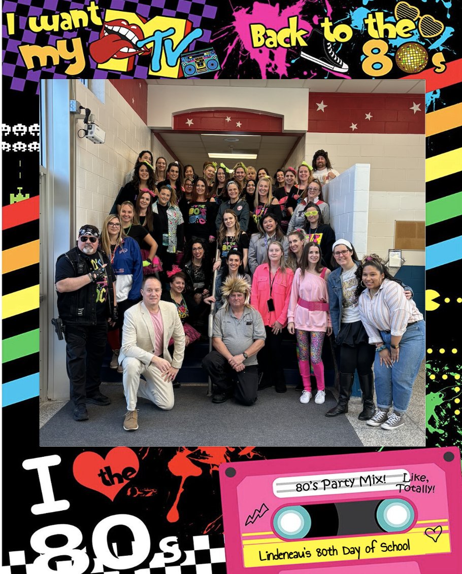 It's back to the 80's for the 80th Day of School @lindeneauschool! 🕹️ 📹 📼@MrPlatvoet