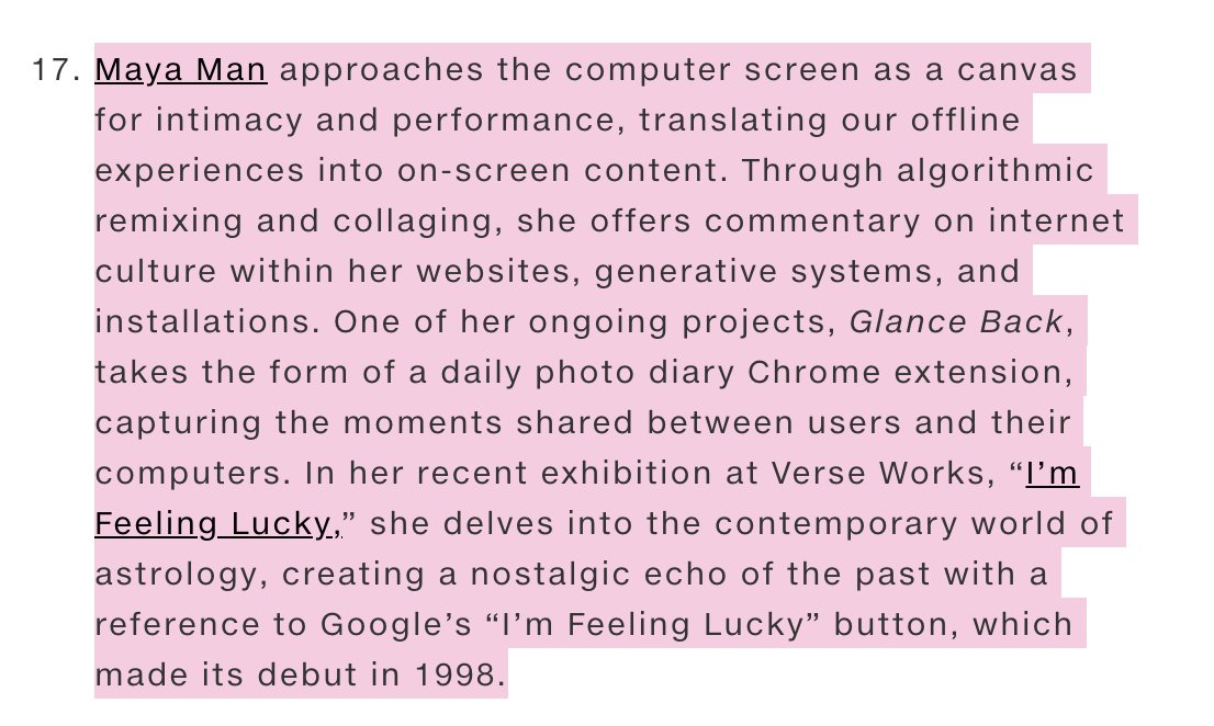 so sweet to find I am included in this <a href="/artnet/">Artnet</a> piece among beloved friends and artists... ty <a href="/curatingthings/">Jiayin 耳東佳音</a> for including me &lt;3

I'm Feeling Lucky news.artnet.com/art-world/art-…