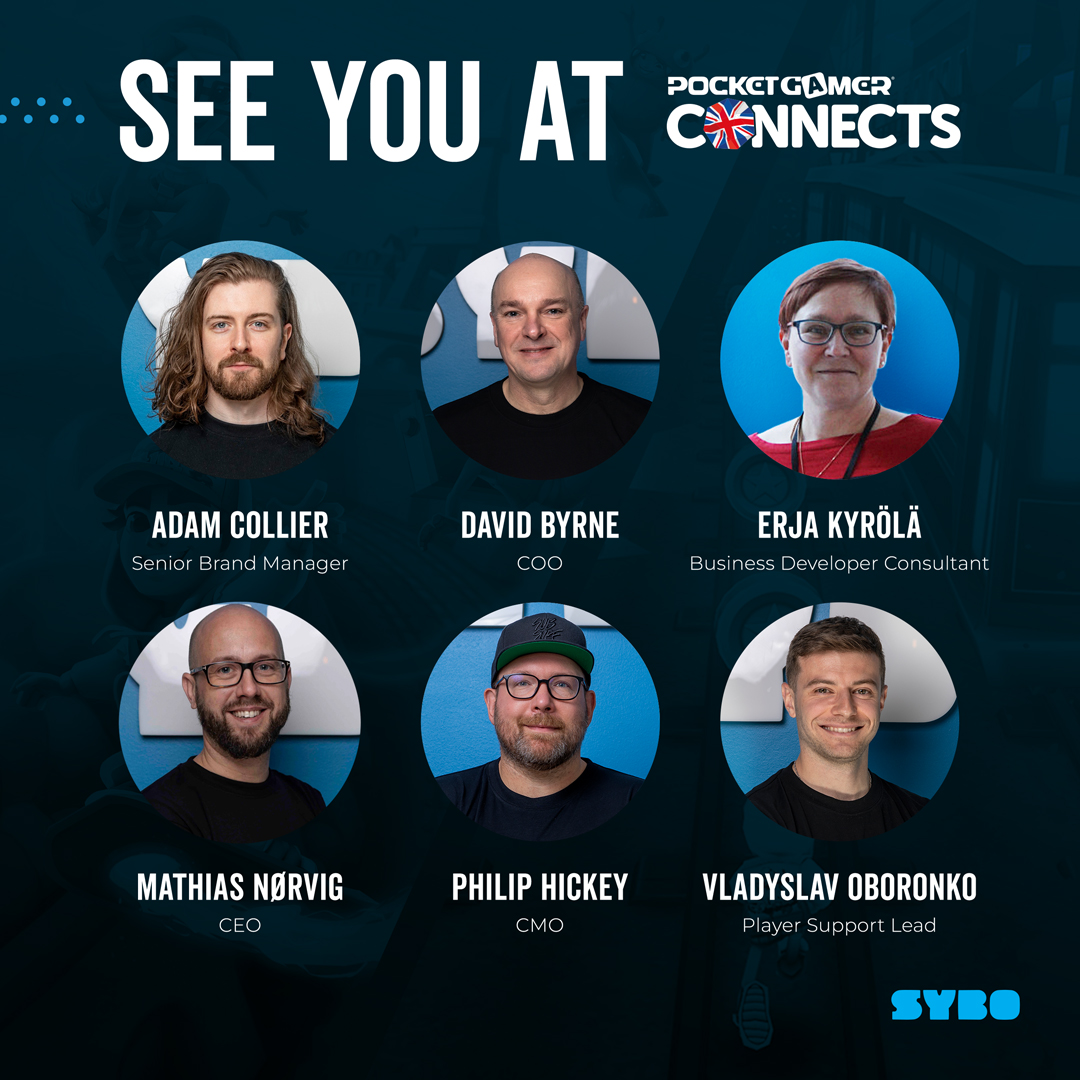 Heading to Pocket Gamer Connects London? 🇬🇧 Our SYBOians Adam Collier, David Byrne, Erja Kyrölä, Mathias Nørvig, Philip Hickey, and Vlad Oboronko are going! Be sure to catch Vlad speaking at a curated panel on Monday and Adam at a fireside chat on Tuesday. See you there. 🎉