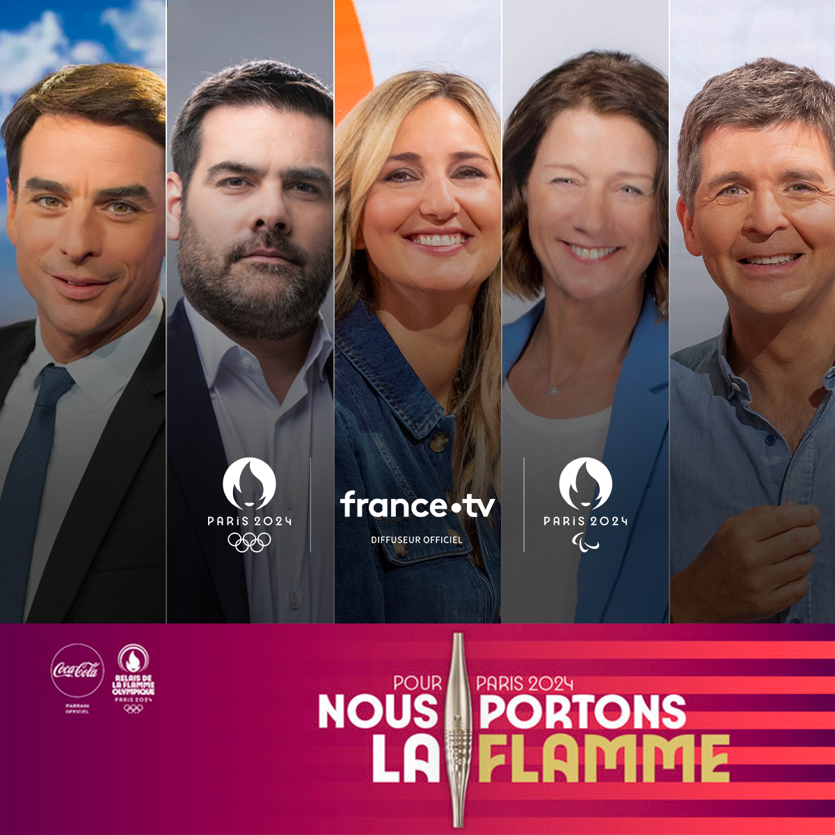 Bravo à Carole Gaessler, Marie Portolano, Julian Bugier, Matthieu Lartot et Thomas Sotto, tous les 5 sont relayeurs de la Flamme Olympique de #Paris2024. Quelle fierté de voir les visages de @Francetele participer à ce moment historique ! #PortonsLaMagieDeLaFlamme 🔥