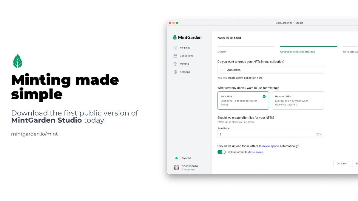 Today we’re releasing the first public version of the MintGarden Studio! No more waitlist, download it now on mintgarden.io/mint and mint your first #Chia #NFT! In this version, we also add royalty splitting, custom URL support, and more! 1/5