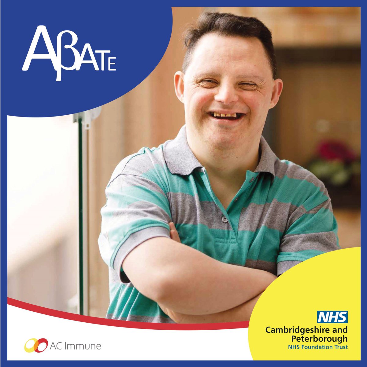 Research at CPFT (@cpft_research) on Twitter photo Help us fight #Alzheimers & test a vaccine that may slow the progression of Alzheimer's Disease in people with #DownSyndrome.
People aged 35-50 with Down syndrome can take part in the ABATE Study:
➡️ abate-study.com
Contact us to join: 
📩 wru@cpft.nhs.uk  📲 01223 219531 Help us fight #Alzheimers & test a vaccine that may slow the progression of Alzheimer's Disease in people with #DownSyndrome.
People aged 35-50 with Down syndrome can take part in the ABATE Study:
➡️ abate-study.com
Contact us to join: 
📩 wru@cpft.nhs.uk  📲 01223 219531