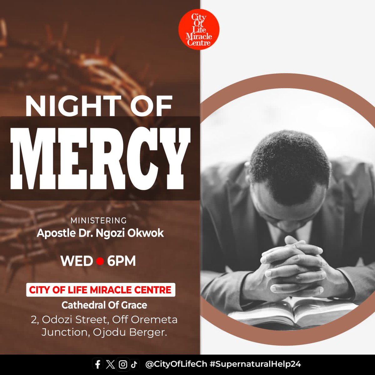 It’s our Night of Mercy and DAY 16 of the 21 DAYS FASTING AND PRAYERS 🔥🔥🔥.

To wait on God’s answer, voice, or promise in prayer is an essential part of our walk with God. 

#cityoflifech #21daysfastingprayers #nightofmercy #supernaturalhelp24