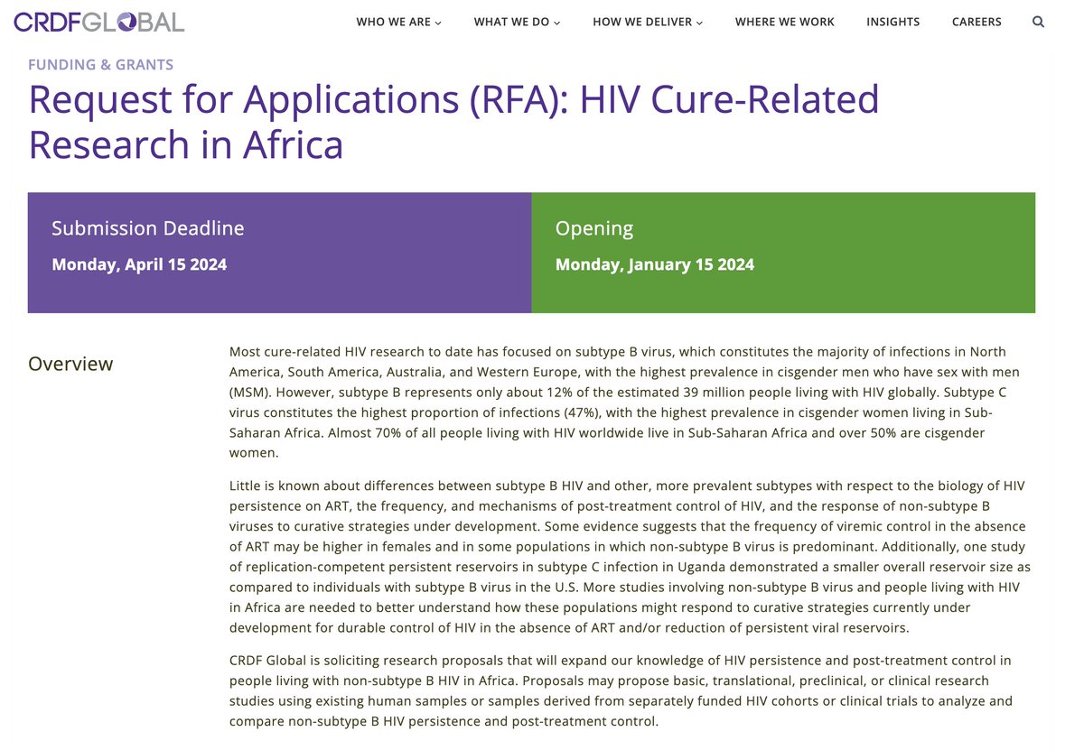 An exciting new funding initiative and an important step to ensuring Africa leads HIV cure research! @NIAIDFunding and @crdfglobal announced a partnership to fund African institutions carrying out HIV cure-related research in Africa. Learn more info here: crdfglobal.org/funding-opport…