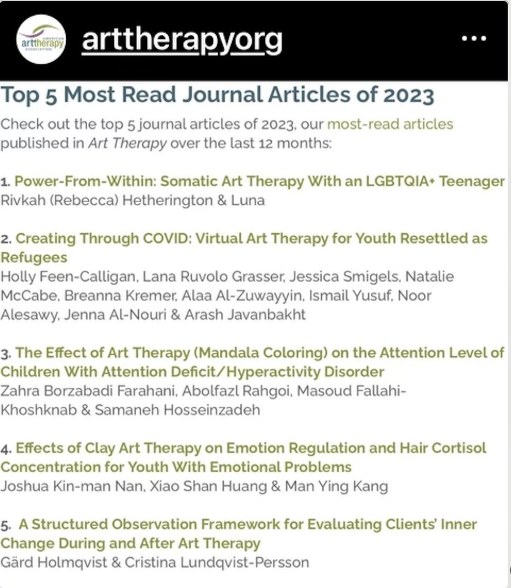 Really proud to share that our article was the second most read @ArtTherapyOrg article of 2023! Our team @waynemedicine and @waynestatecoe is so passionate about bringing art therapy to communities in need through partnerships w/ orgs like @IamSamaritas ✨ tinyurl.com/3b6rvu4f