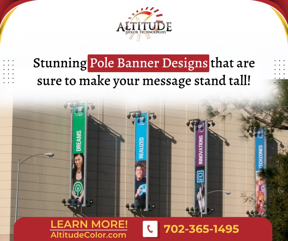 AltitudeColor's tweet image. Altitude Color brings you stunning pole banners that will turn heads and capture attention. 

For more information, please call 702-365-1495 or visit our website: AltitudeColor.com

#AltitudeColor #PoleBanners #EventAdvertising #CampusAnnouncements #CreativeDesigns