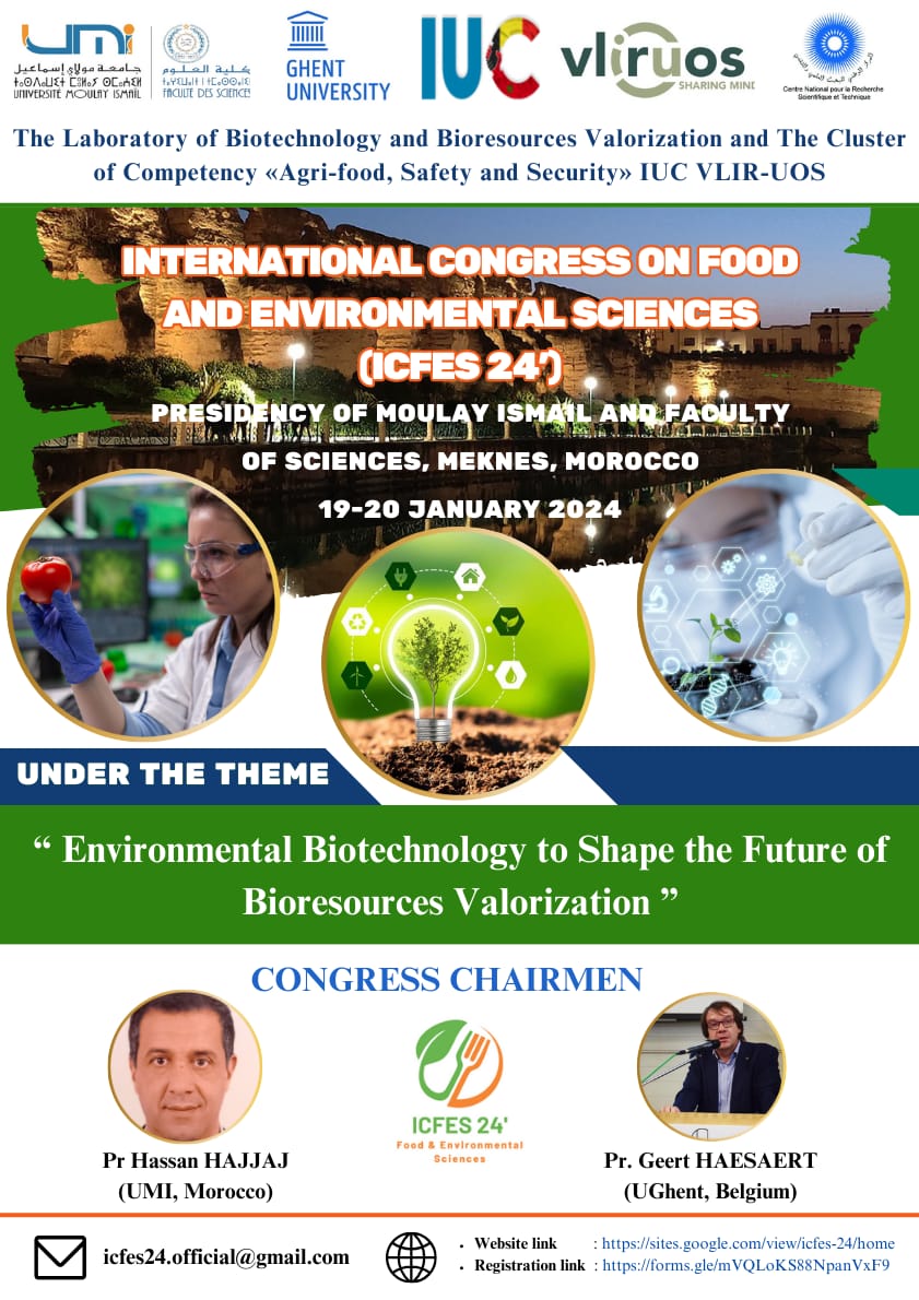 Moulay Ismaïl University - International Congress on Food and Environmental Sciences (ICFES 24') 🌱 
🔗 For more information and to register, visit: sites.google.com/view/icfes-24/…

#ICFES24 #EnvironmentalBiotechnology #Sustainability #Innovation #Bioresources