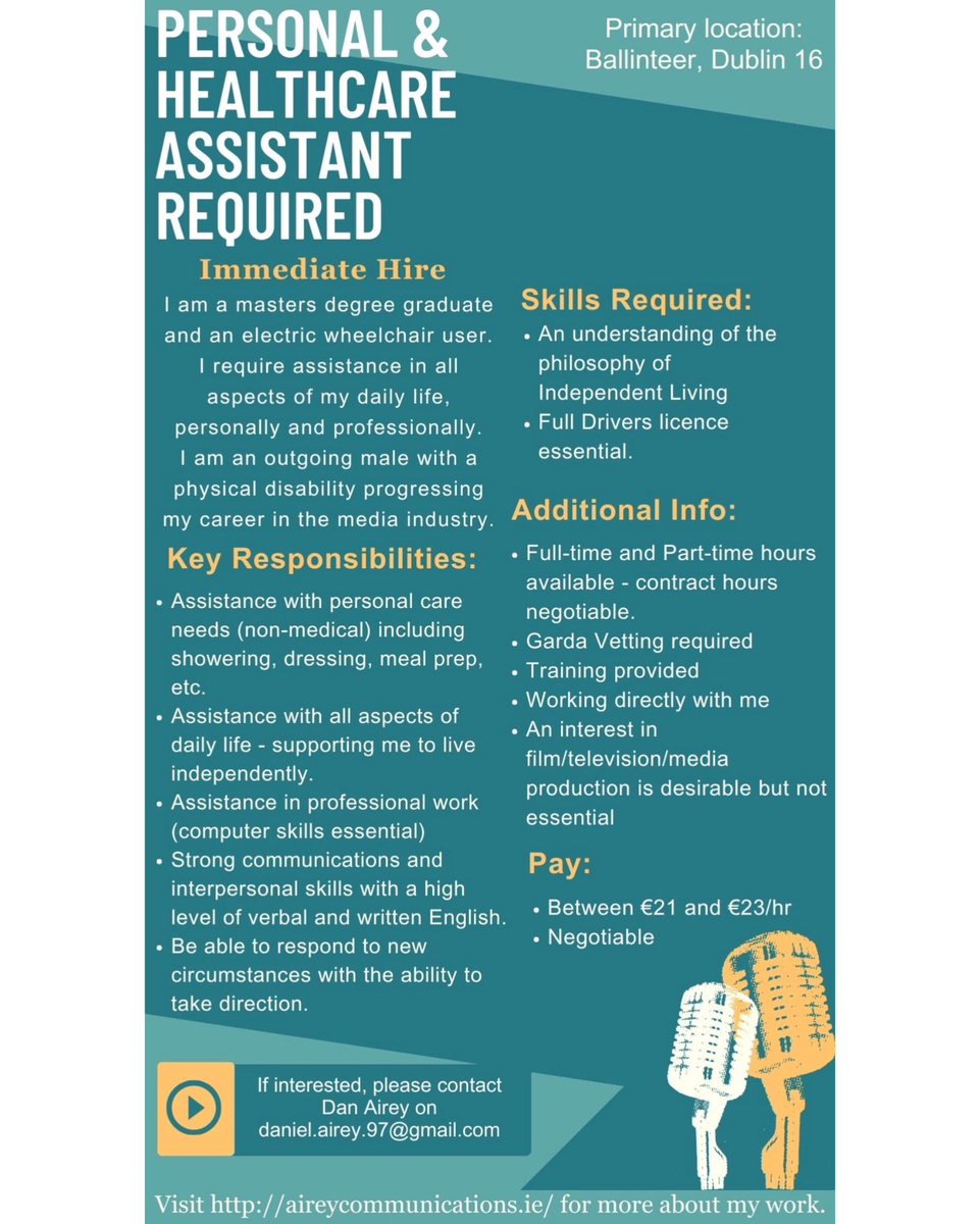 Personal Assistant Required. Contact me for further details. See below.