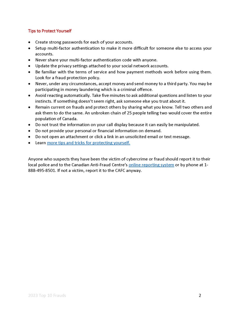 In 2023, the Canadian Anti-Fraud Centre (CAFC) processed 62,365 fraud reports involving over $554 million in reported losses. #kNOwfraud #showmetheFRAUD #BeScamSmart