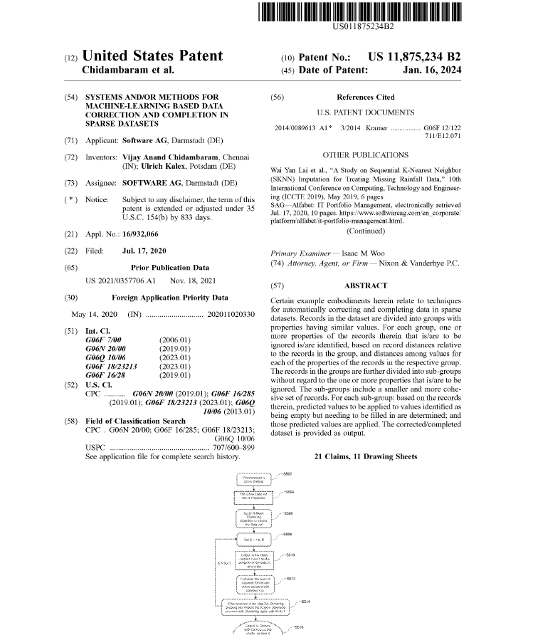Happy to share that my 6th US Patent was Grant yesterday. This patent explains the techniques of using Machine Learning in Data Quality Analysis for Data Correction and Completion in Sparse Datasets and how it helps solving the data issues in IT Portfolio Management and