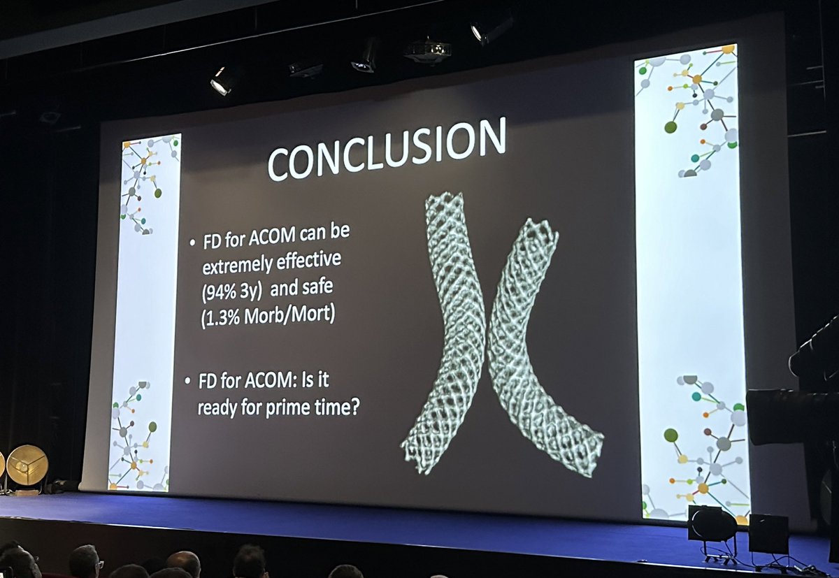 Followed by <a href="/eytanraz/">Eytan Raz</a>’s presentation about Flow diversion in ACOM aneurysm. <a href="/WFITN_Society/">WFITN</a> 

🌟 indications
🌟 compatible anatomy
🌟 Would need bigger studies to validate current results 

Great discussion with varied experiences worldwide post presentation. Lots of learning.