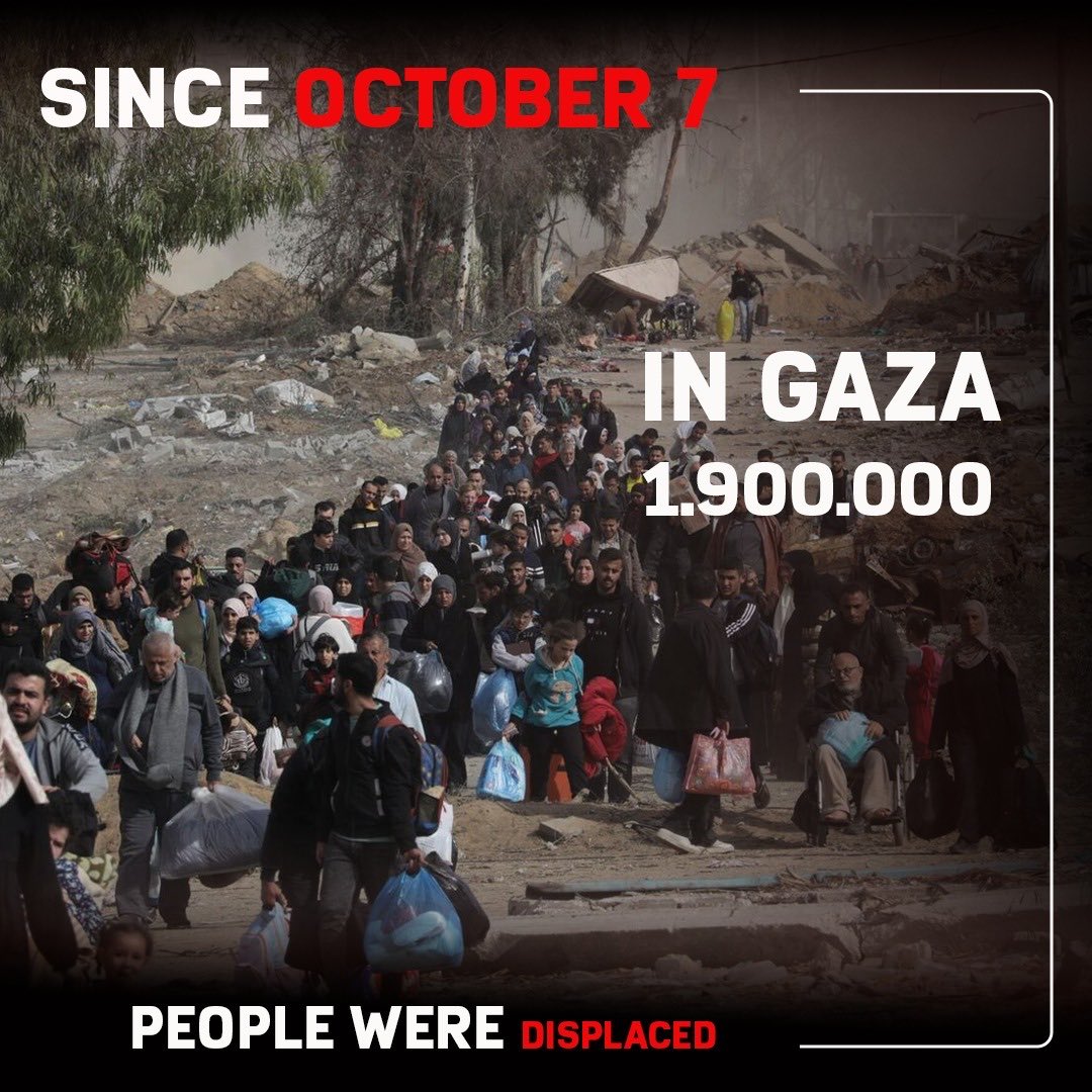 The Israeli terrorist state displaced 1.900.000 Palestinians in their attacks on Gaza. #ÖzgürFilistiniSavun #DefendFreePalestine