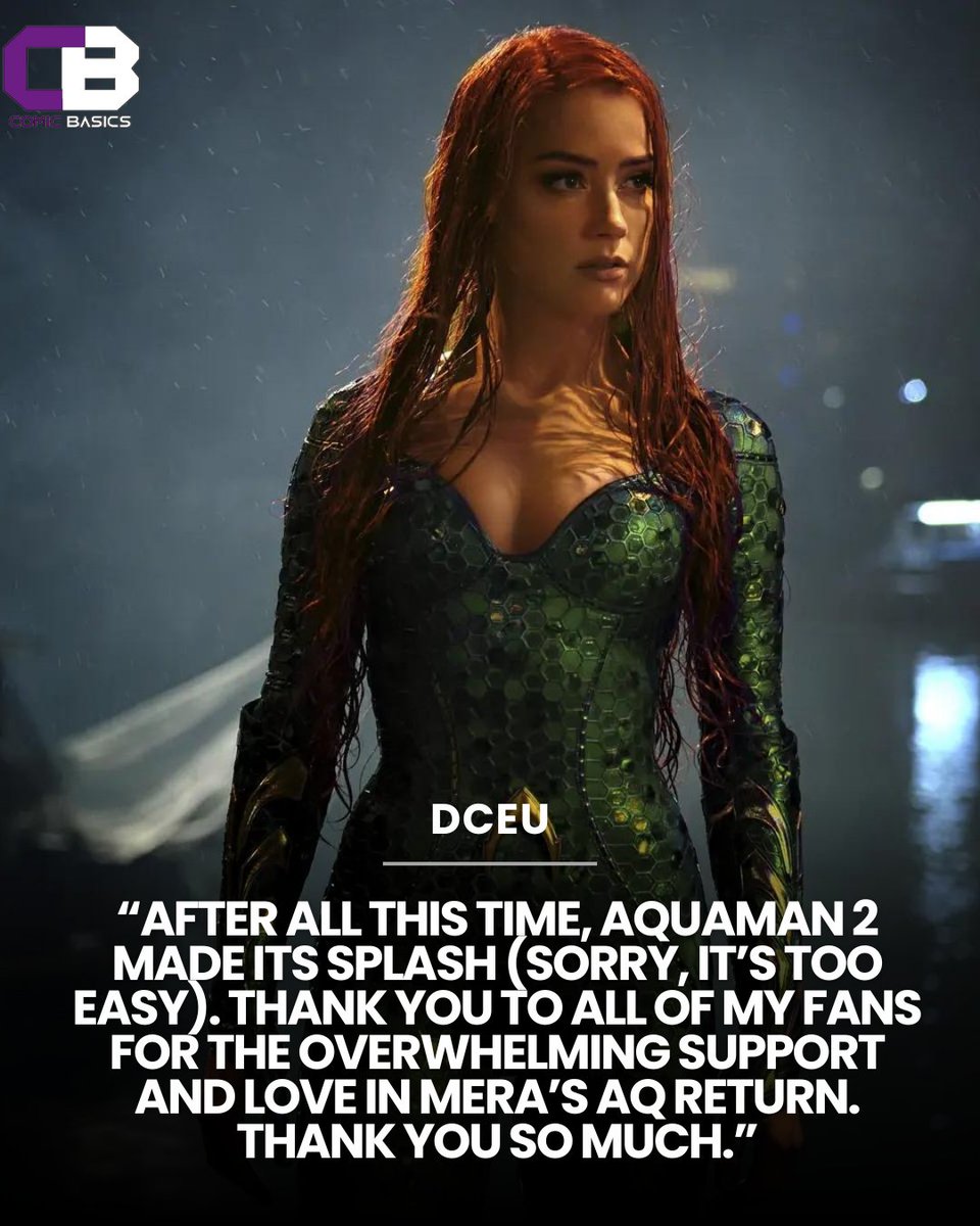 Amber Heard thanks fans for their 'Overwhelming Support' in Mera’s return 🌊💙. What did you think of her role in #AquamanAndTheLostKingdom  🧜‍♀️🌊?

#Aquaman #Aquaman2 #AmberHeard