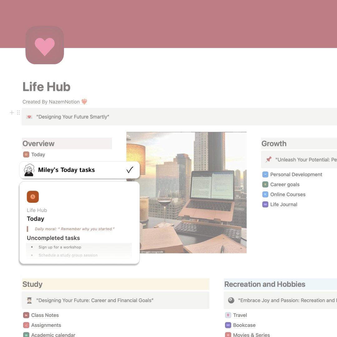 MidiNotion's tweet image. Elevate your productivity and conquer your week with ease! 🌟 Introducing "Life Hub" for Notion. Stay organized, track tasks, manage projects, and own your schedule like a pro. Head to the link in my bio and grab your FREE copy today! #freenotiontemplate