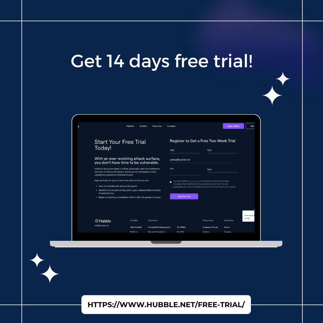 Get ahead in the cybersecurity game.  Test out Hubble's Aurora with a 2-week free trial and elevate your security strategy! #CyberTech #FreeTrial ➡️ hubbl.la/3Q99SXr