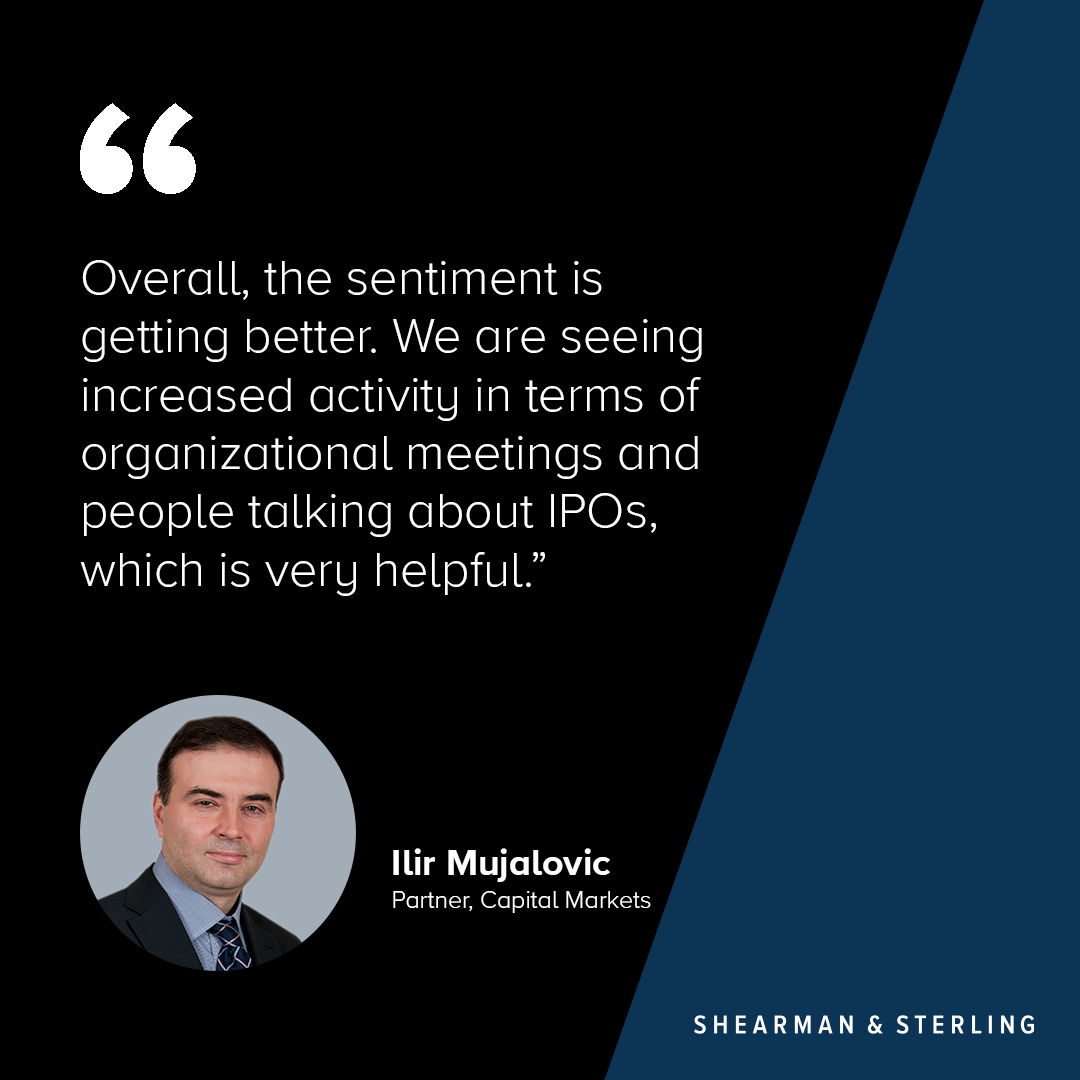 In a recent Law360 article, Capital Markets partner and team leader Ilir Mujalovic discussed the state of the IPO market. Read more: shearman.com/en/news-and-ev….