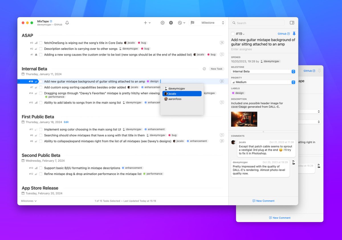Excited to announce that Sonar, our native Mac app for GitHub/GitLab issues, is on the Mac App Store! 🥳

I’ve been wanting this app for years and I’m ecstatic to see it released. I love how much time Sonar saves us and hope it can do the same for you 🥰.

sonartasks.com
