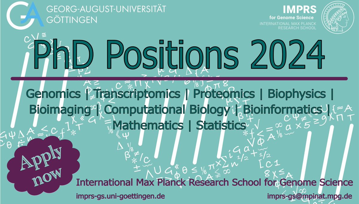 'Looking for a PhD in Genome Science? We are recruiting for fully funded PhD projects in the fields of hashtag#bioinformatics hashtag#molecularbiology hashtag#genomics hashtag#computationalbiology hashtag#transcriptomics.uni-goettingen.de/de/application…

Deadline for application is…
