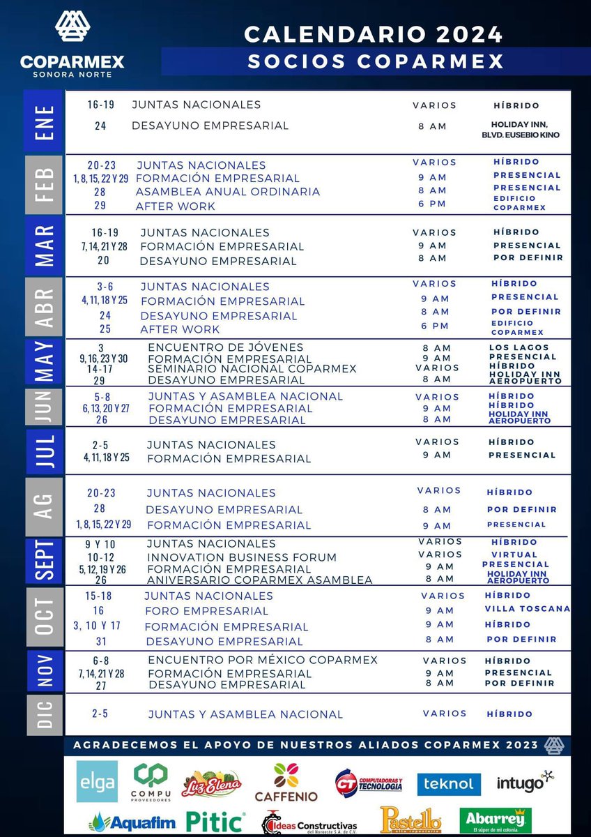 COPARMEXSON's tweet photo. 🗓️ Calendario de actividades y eventos 2024 #Coparmex. https://t.co/aUoC4wsTYc