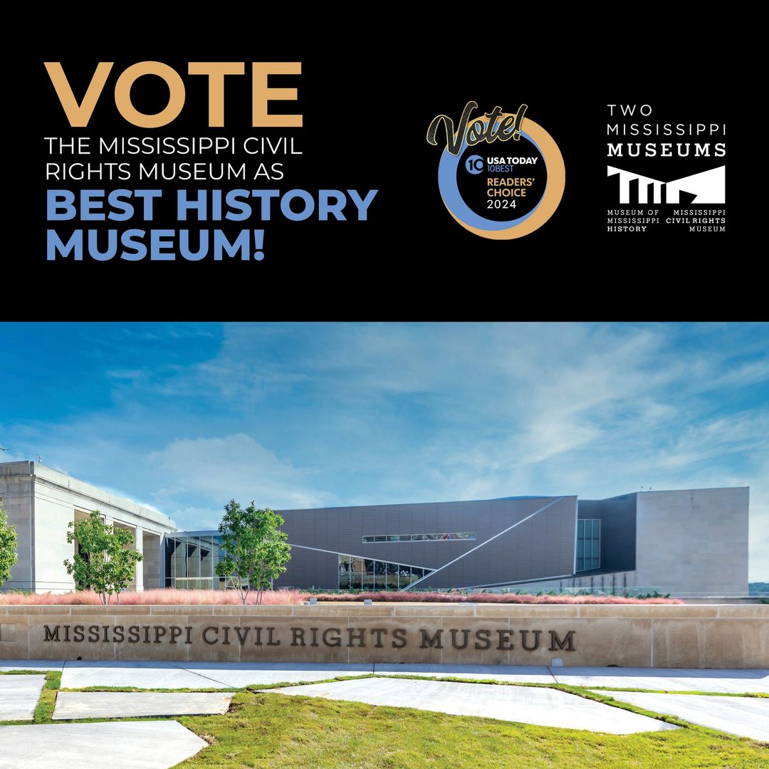 The MS Civil Rights Museum has been nominated for Best History Museum of USA TODAY's 10 Best Readers’ Choice Awards 2024!
VOTE DAILY now through Feb 12 for your favorite history museum: 10best.usatoday.com/.../mississipp…
#ItsDOWNTOWNJacksonMs #CityWithSoul