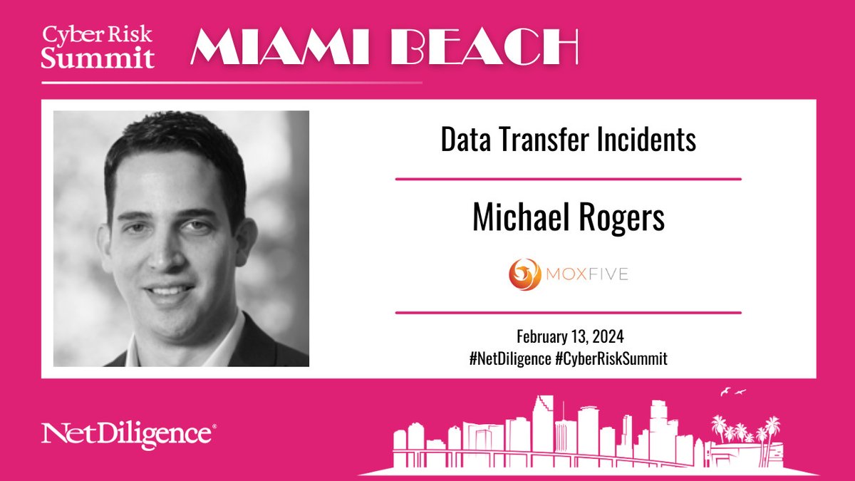 Headed to the @NetDiligence #CyberRiskSummit next month in Miami? Join Michael Rogers @ANC13NT and the rest of the MOXFIVE team for the Data Transfer Event panel on Tuesday, Feb. 13 at 2:35pm! Event registration is still open at bit.ly/424lbFF