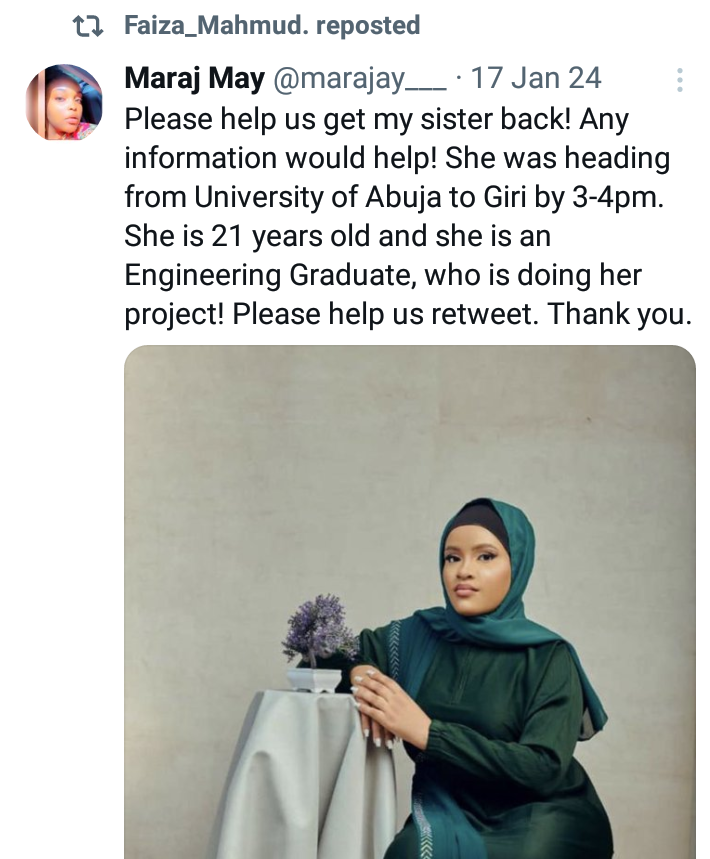 lindaikeji's tweet photo. Panic as fresh engineering graduate goes missing while heading home from UniAbuja https://t.co/FGrpAUNhBt https://t.co/UZeB7KX0gH
