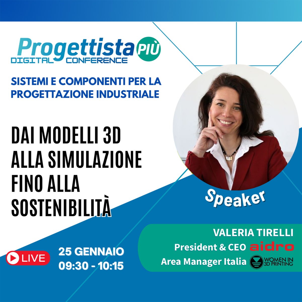 Discover more about design for #AdditiveManufacturing in the online event #progettistapiù, with our President&amp;CEO Valeria Tirelli and🇮🇹<a href="/Wi3DP/">Women in 3D Printing</a> Area Manager, supported by #Quine <a href="/TraceParts/">TraceParts</a> <a href="/ANIEAutomazione/">ANIEAutomazione</a> <a href="/Federtec1/">FEDERTEC</a> <a href="/meccanica_plus/">Meccanica-plus</a> progettistapiu.it/register/11/