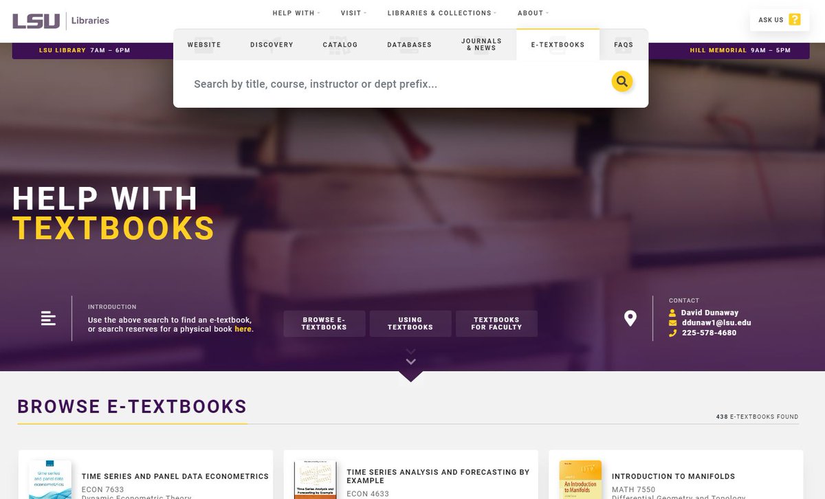 The LSU Libraries’ e-textbooks initiative provides access to e-texts at no cost to students. Since its establishment in 2014, it has saved LSU students an impressive $21.2 million! Save $ and find out what free e-texts are available at lib.lsu.edu/textbooks!