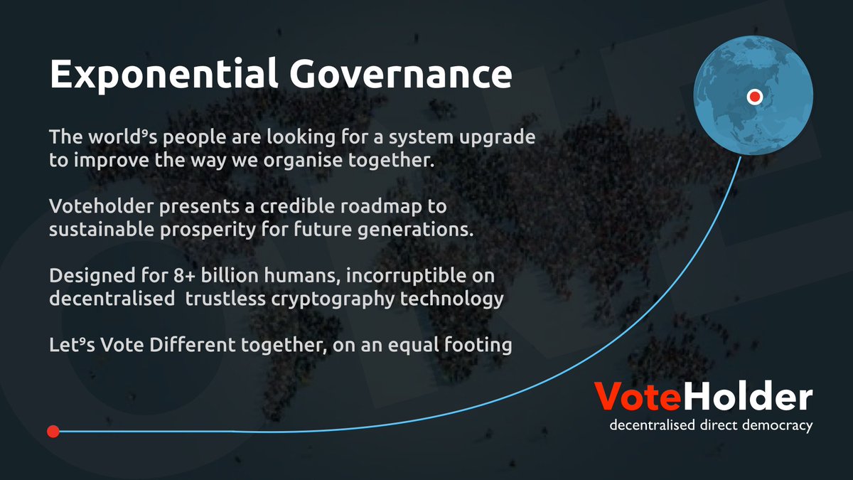Decentralised Direct Democracy✌️🌏 (@voteholder) on Twitter photo 8+ billion people are wondering, are we nearly there yet?
Vote Different ✅
#worldpeace #unconditionallove #decentraliseddemocracy #equalfooting #blockchain #holochain #integrity #ethical⛓️
<a href="/OpenExO/">OpenExO</a> <a href="/ExOHeroesNFT/">ExO Heroes</a> <a href="/salimismail/">Salim Ismail</a> <a href="/PeterDiamandis/">Peter H. Diamandis, MD</a> <a href="/elonmusk/">Elon Musk</a> 🤷🏻♂️ 8+ billion people are wondering, are we nearly there yet?
Vote Different ✅
#worldpeace #unconditionallove #decentraliseddemocracy #equalfooting #blockchain #holochain #integrity #ethical⛓️
<a href="/OpenExO/">OpenExO</a> <a href="/ExOHeroesNFT/">ExO Heroes</a> <a href="/salimismail/">Salim Ismail</a> <a href="/PeterDiamandis/">Peter H. Diamandis, MD</a> <a href="/elonmusk/">Elon Musk</a> 🤷🏻♂️