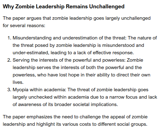 Great review on🧟‍♂️ZOMBIE🧟‍♂️#leadership from @alexanderhaslam, the eight core axioms of #zombieleadership, the threats posed by them, and why they continue to walk among us doi.org/10.1016/j.leaq… #IOPsych