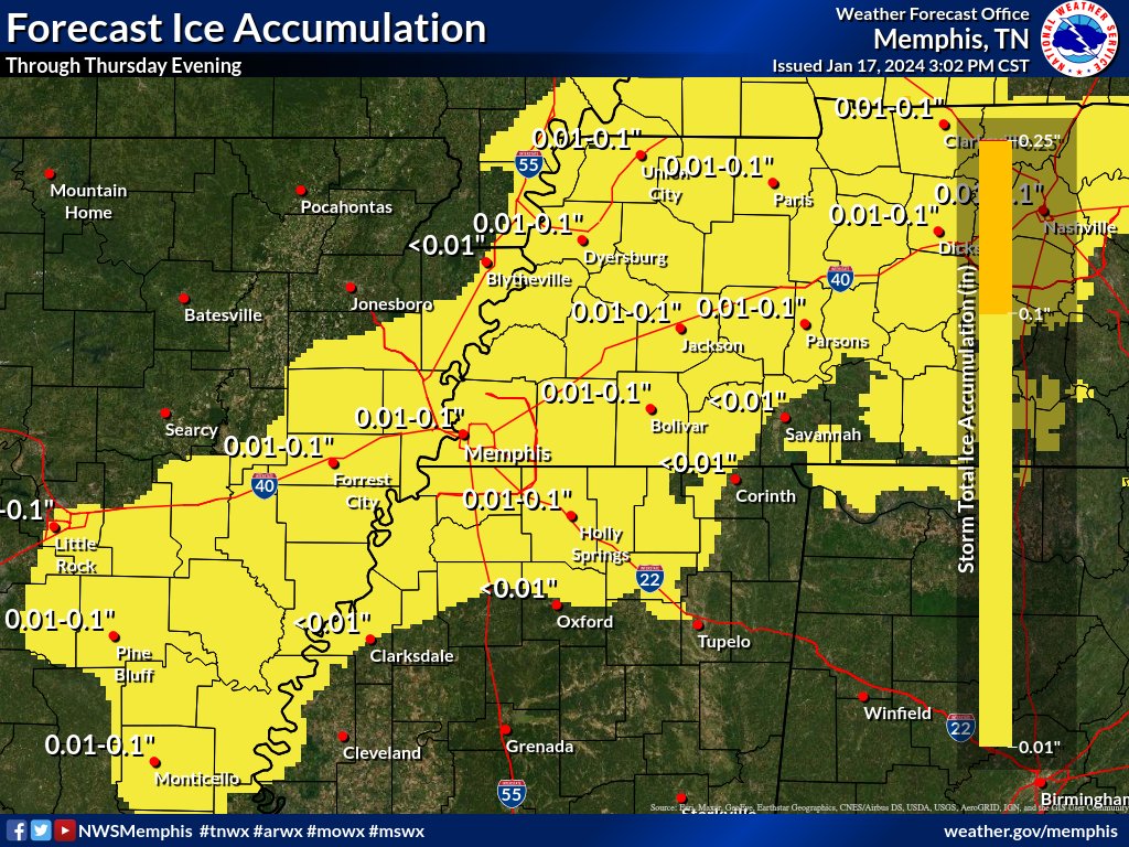 NWSMemphis's tweet image. A Winter Weather Advisory has been issued and is valid from 6AM-7PM Thursday. Freezing rain will begin in the morning and last through early afternoon. Dangerous travel conditions are expected with black ice probable. Stay safe, Mid-South. 🚘