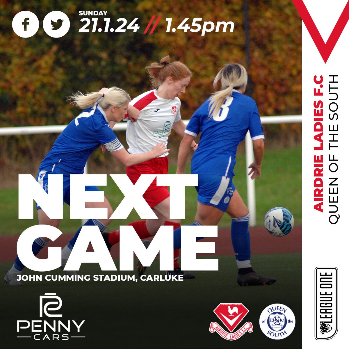 AirdrieCCLadies's tweet photo. We are back in @SWFLeagueOne action this Sunday as we welcome Queen of the South

📍 John Cumming Stadium
⏰️ 1:45pm kick off

Come along and show your support for the diamonds ♦️

#weareairdrie
#gameready https://t.co/lcLvEd2Hms