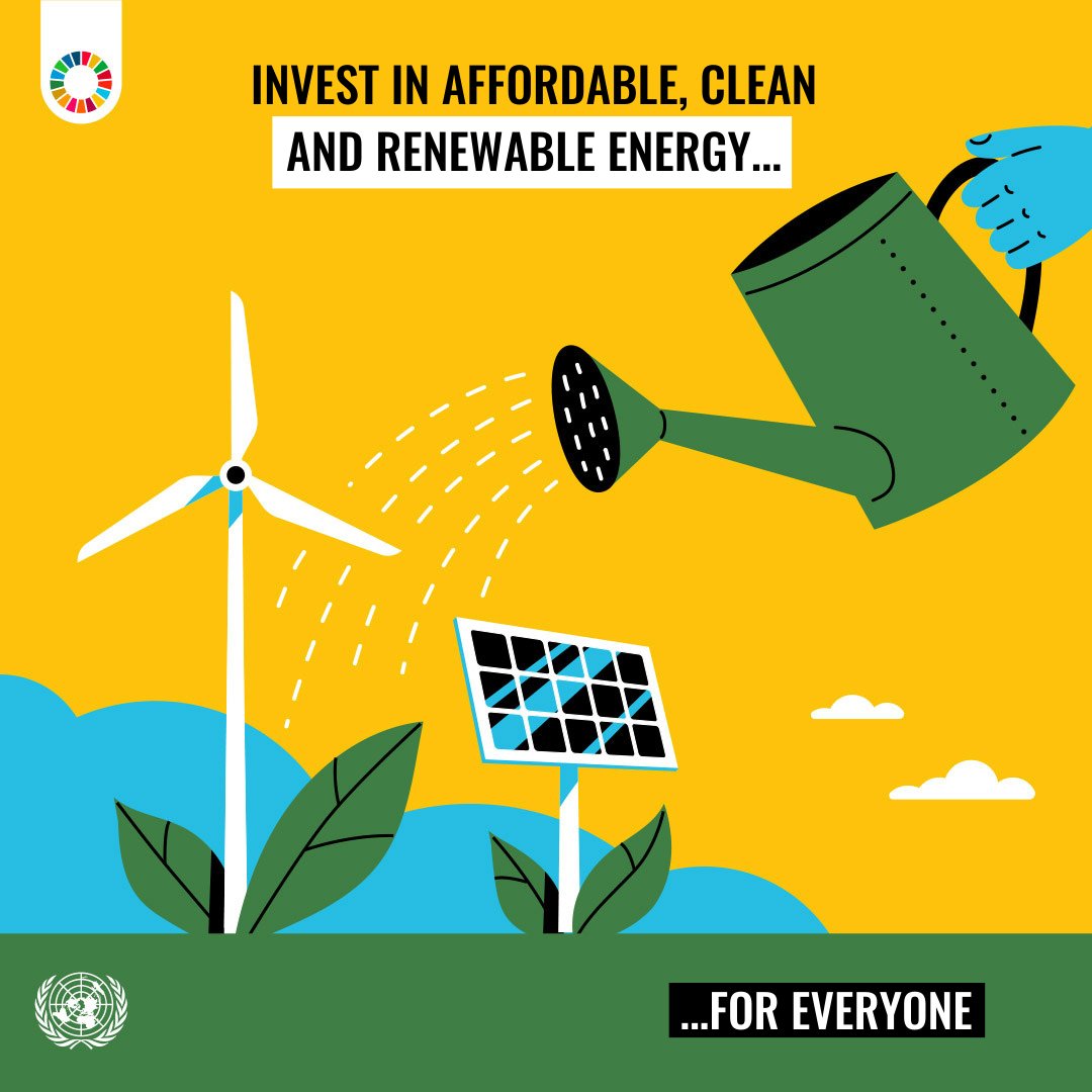 Clean energy drives more jobs, cleaner air & better health.

Accelerating the energy transition is an essential #ClimateAction step to ensure a greener, better future.

The #GlobalGoals aim to create a more sustainable world. sdgs.un.org/goals/goal7