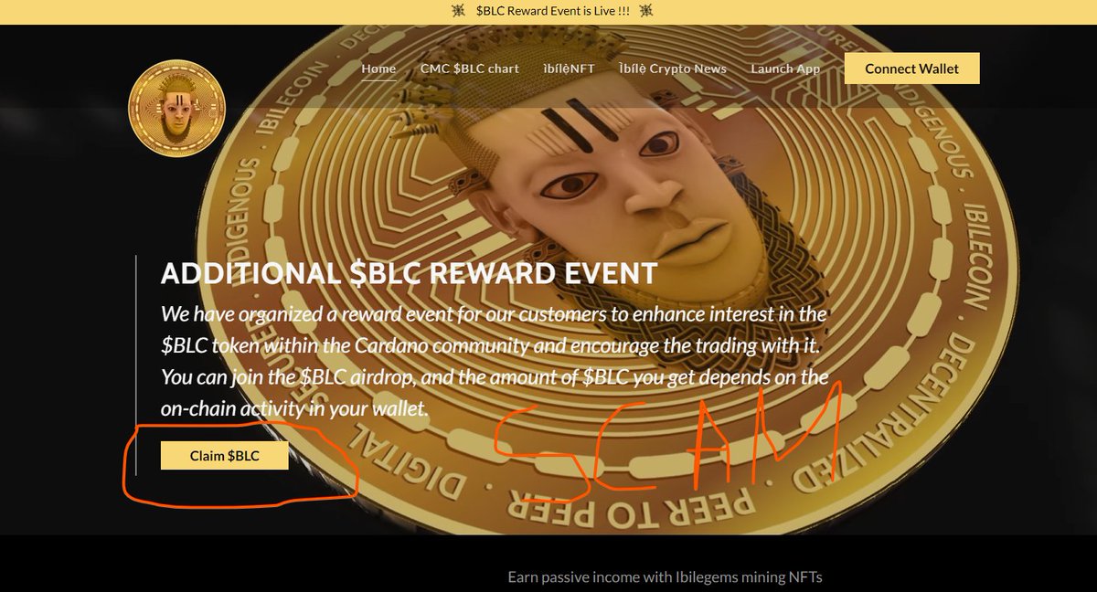 Scam Alert! ⚠️⚠️⚠️⚠️⚠️
Beware of a fraudulent Ibilecoin website that has recently surfaced. This deceptive site urges users to connect their wallets, posing a serious threat to your money and tokens. The malicious website is   "IBILECOIN.ORG" Please be informed that