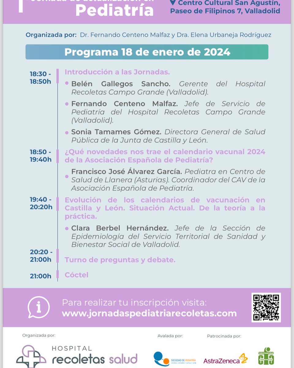 fcentenomalfaz's tweet photo. Mañana tenemos la primera Jornada de Actualización en Pediatría de @GrupoRecoletas Hablaremos de vacunas, del calendario vacunal de CyL y de las recomendaciones del Comité Asesor de Vacunas de la AEP
Cualquier profesional que tenga interés en el tema será bienvenido. Os esperamos https://t.co/l7ykFOSgi8