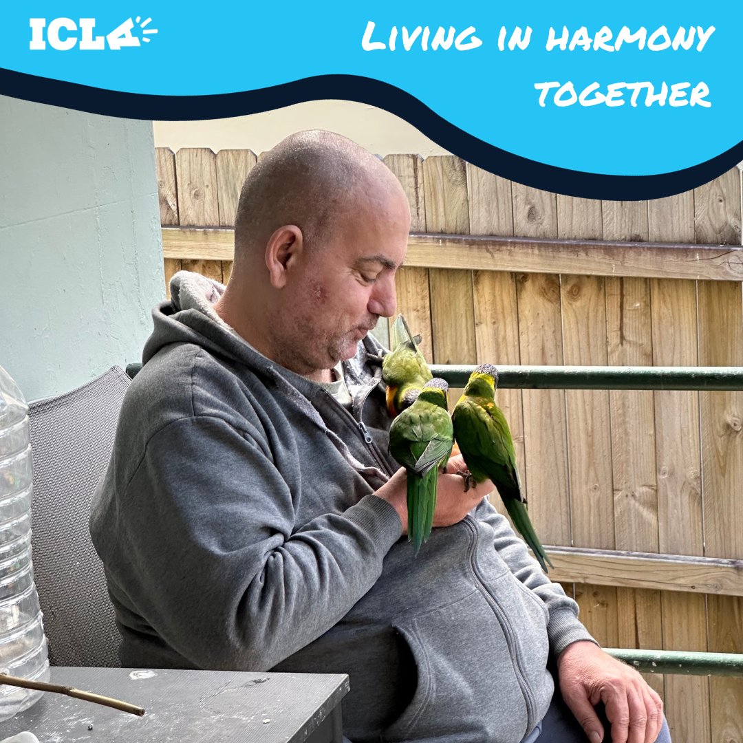LivingAus's tweet photo. At one of ICLA’s SIL (supported independent living) houses in Sydney’s inner west, the residents saved money to purchase a birdbath for “the other residents”. Here, Michael and Peter enjoy a visit from the local lorikeets.
#collaboration #teamwork #birdwatching #naturelovers https://t.co/EHVMthj4hA